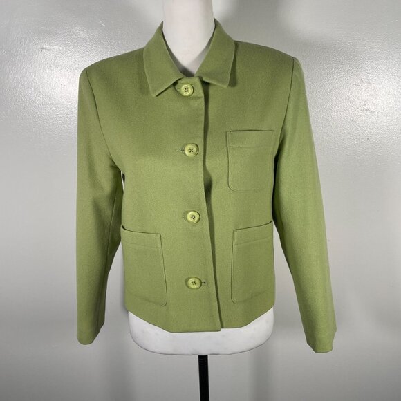Samantha Taylor Wool Green Collared Button Front Long Sleeve Blazer Jacket 6P - Picture 2 of 16